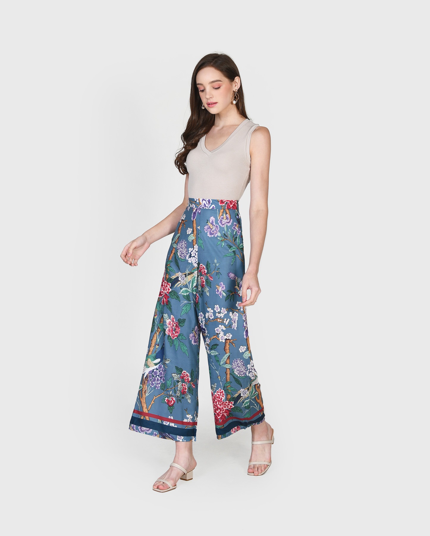 canopy floral pants blue casual wear